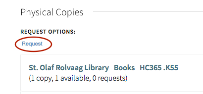 [visual description: partial screen shot of Catalyst screen for a book with "Request" circled.]